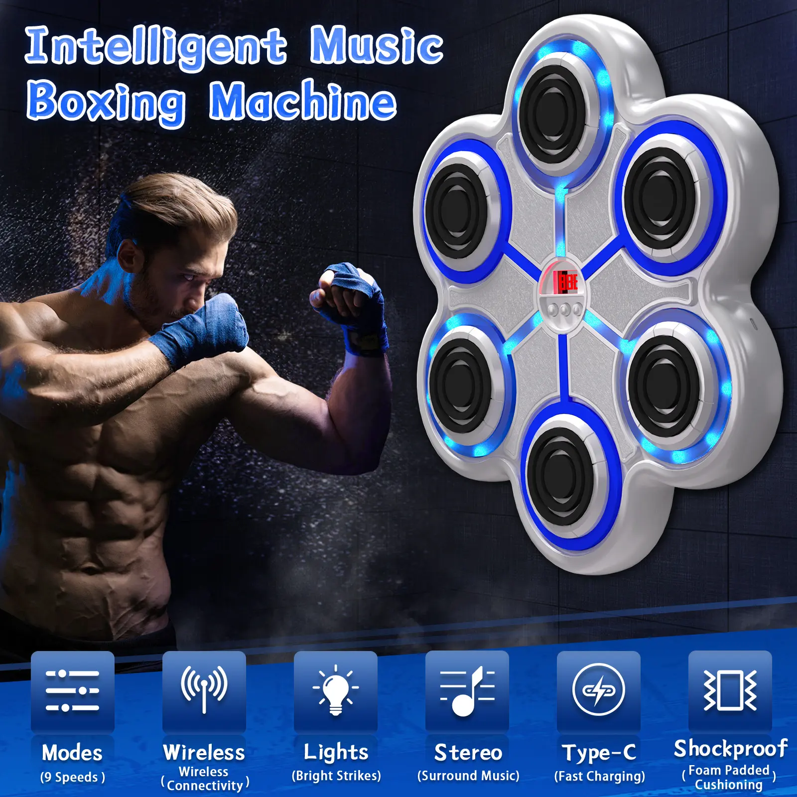 Mounted Smart Music Boxing Machine-Unisex Bluetooth Boxing Target with Sync LEDs,  Gloves Included, Indoor Training Equipment for Family Stress Relief & Workout Entertainment,Halloween Eve, Christmas Eve, Christmas season, Halloween decor, Christmas decor