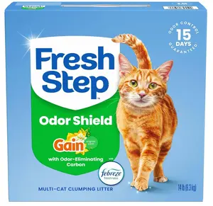 Fresh Step Clumping Cat Litter with Febreze Gain Scent, Long Lasting Odor Control Kitty Litter with Activated Charcoal, Low Dust Formula, 14 lb