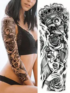 Unisex: Black 3D Short-Sleeve Tattoo Stickers — Featuring Halloween, Clown, and Other Designs