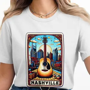 Nashville Music City Retro Guitar Art T-Shirt, Vintage Nashville Skyline Tee, Country Music Lover Shirt, Unisex Graphic T-Shirt G0V