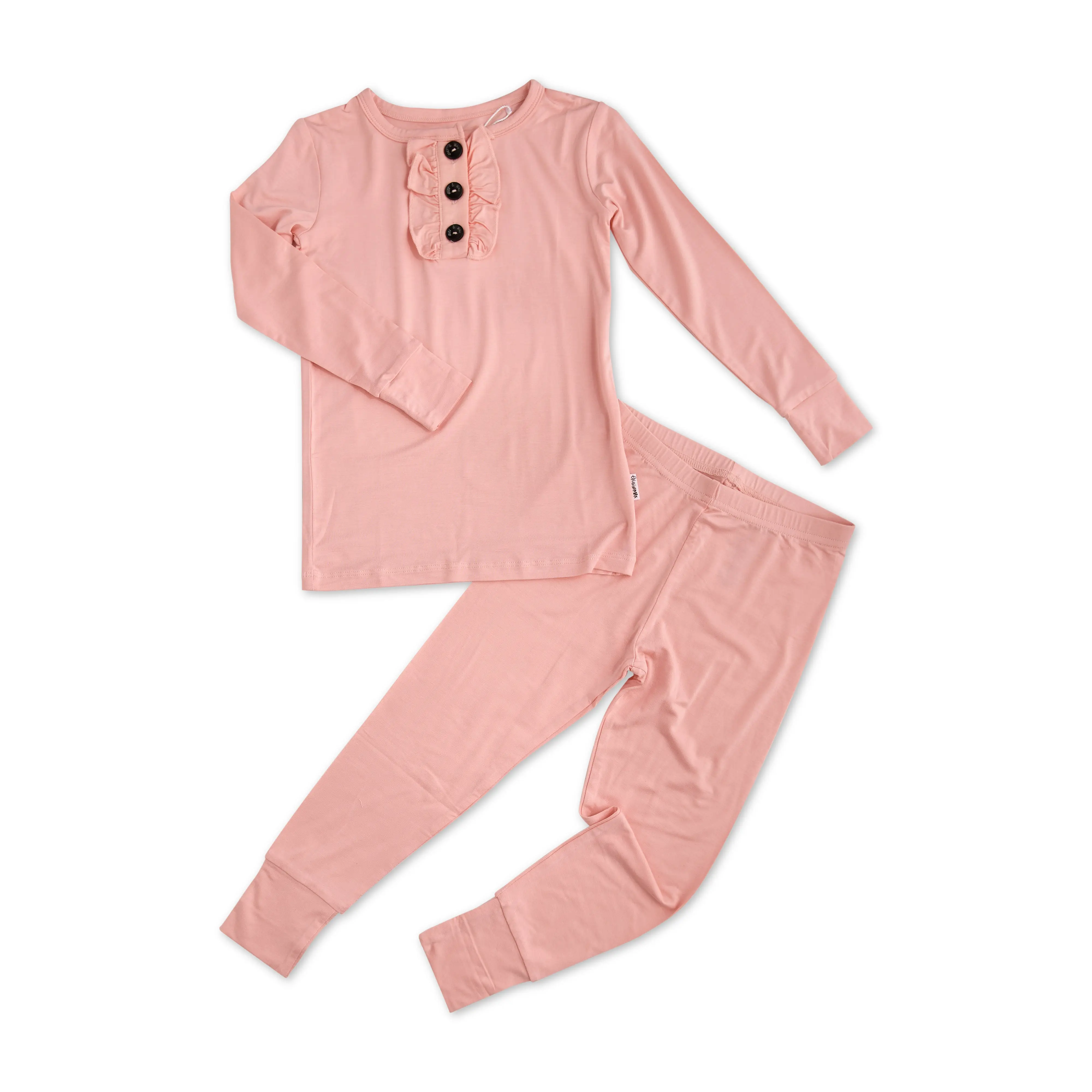 Olivia Pink Ruffle Two Piece Bamboo Toddler Pink Lounge Set
