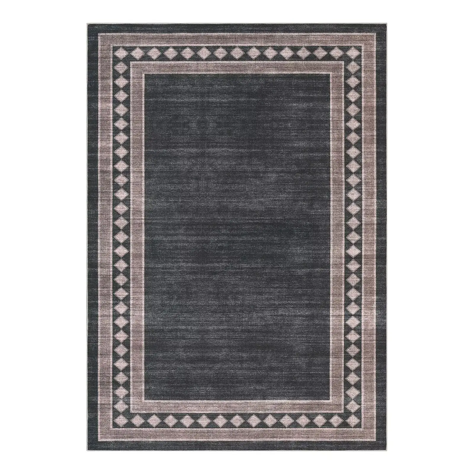 Geometric Pattern Runner Rug - 2x6 ft Low-Pile Polyester Rectangular, Black Brown with Geometric Border Print, Modern Machine-Washable Home Decor for High-Traffic Hallway & Entryway, Geometric Pattern Rug