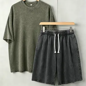 Men's 2-Piece Vintage Washed Oversized Sleeveless Tank Top & Drawstring Shorts Set - Aesthetic Soft Cotton Fabric Menswear, Unisex Retro Distressed Breathable Elastic Summer Outfit, Limited Stock