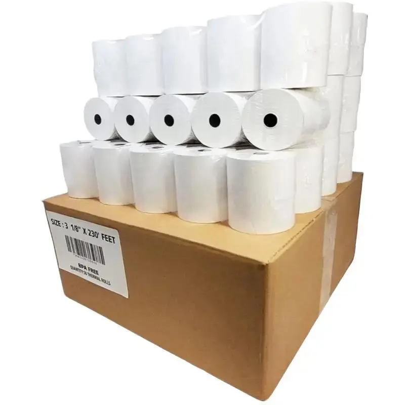 25 Rolls 3 1/8" x 230" Thermal Paper Rolls for Cash Registers & POS Systems - Vibrant White Surface, Instant Drying, High-Quality Receipts