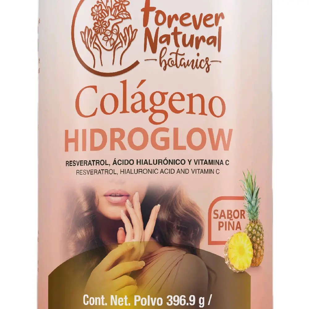 Edible Hydrolyzed Collagen Supplement (Colageno Hidroglow) - Healthcare Beauty & Wellness Dietary Supplement with Vitamin C, Resveratrol, Hyaluronic Acid