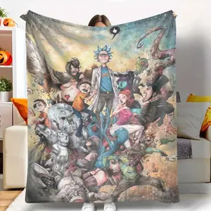Rick and Morty Flannel Blanket – Cartoon Characters Print, Soft Warm Lightweight Anti-Wrinkle Fade-Resistant Throw Blanket for Couch, Bedroom, Living Room, Travel, Camping, Movie Nights, Perfect Unique Gift Idea
