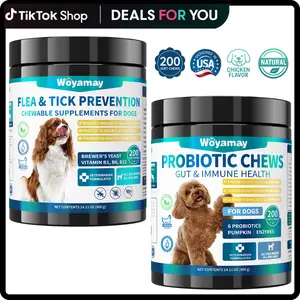 Woyamay Flea and Tick Chews & Probiotics for Dog Support Digestive Health & Immune System with Omega-3 Fish Oil Chicken Flavor