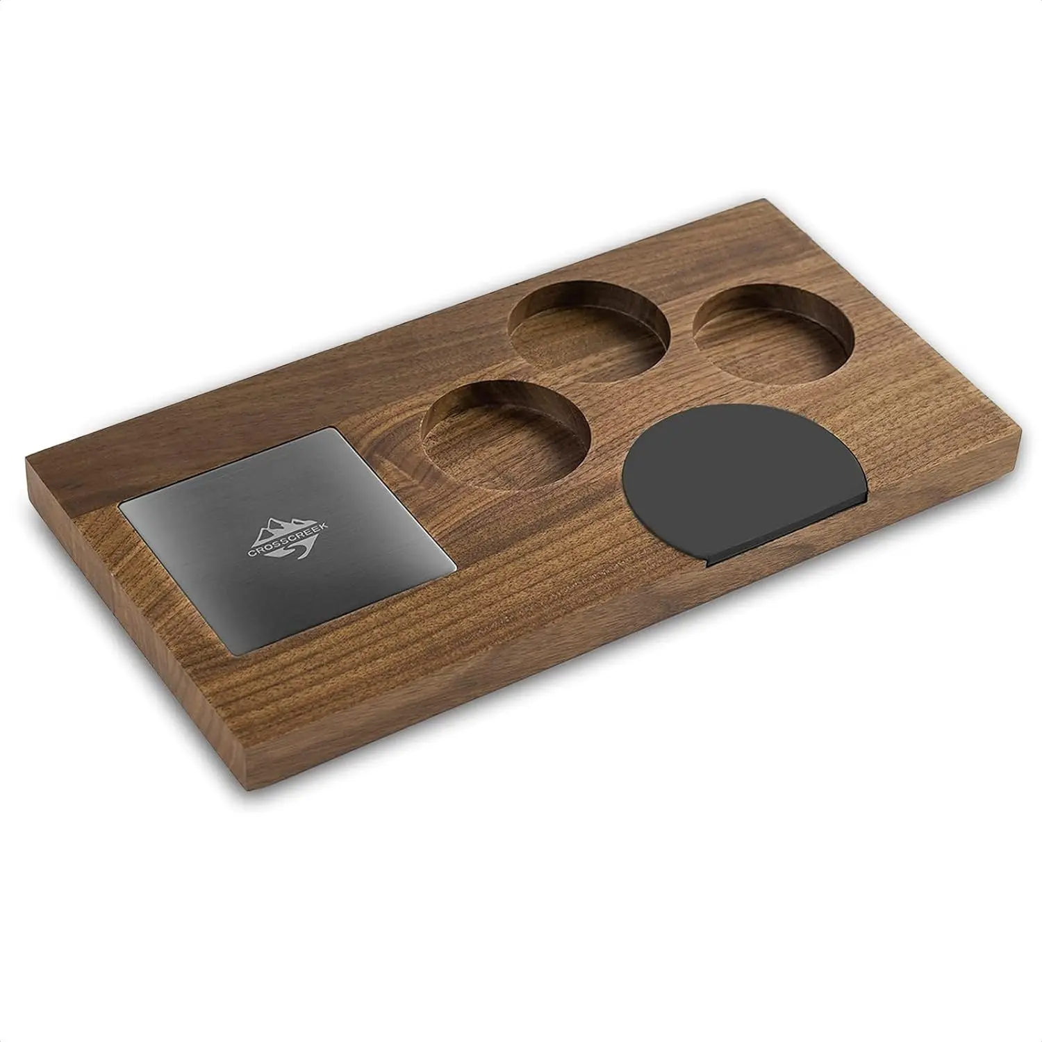Espresso Tamping Station, Portafilter Tamping Holder Walnut Coffee Filter Coffee Tamping Stand with Foods Grade Tamping Mat for 51/54/58mm Portafilter, Tamper and Distributor 6296-56103-01A
