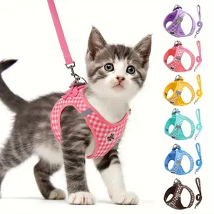 Breathable Plaid Cat Harness Vest, Durable Metal Accessories with Reflective Strip, Suitable for Most Cats, Comfortable Cat Leash Chest Strap