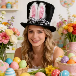 Easter Cute Bunny Ears Hat Performance Party Decoration Makeup Costume Prop Rabbit High Hat, Adorable Easter Accessory