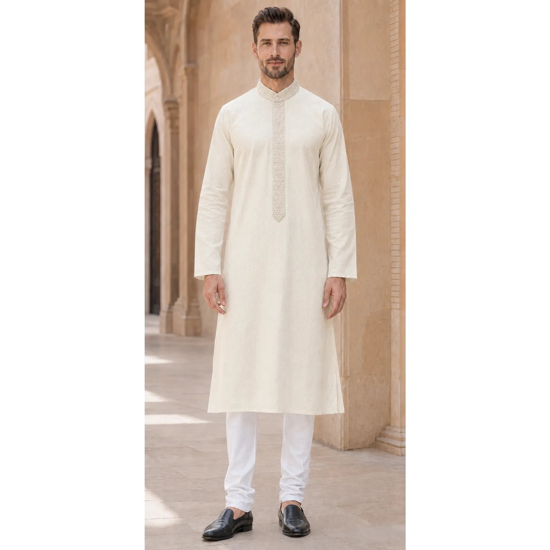 Men’s Kurta Sherwani Set w/ White Pajama Pants Set Rajesh