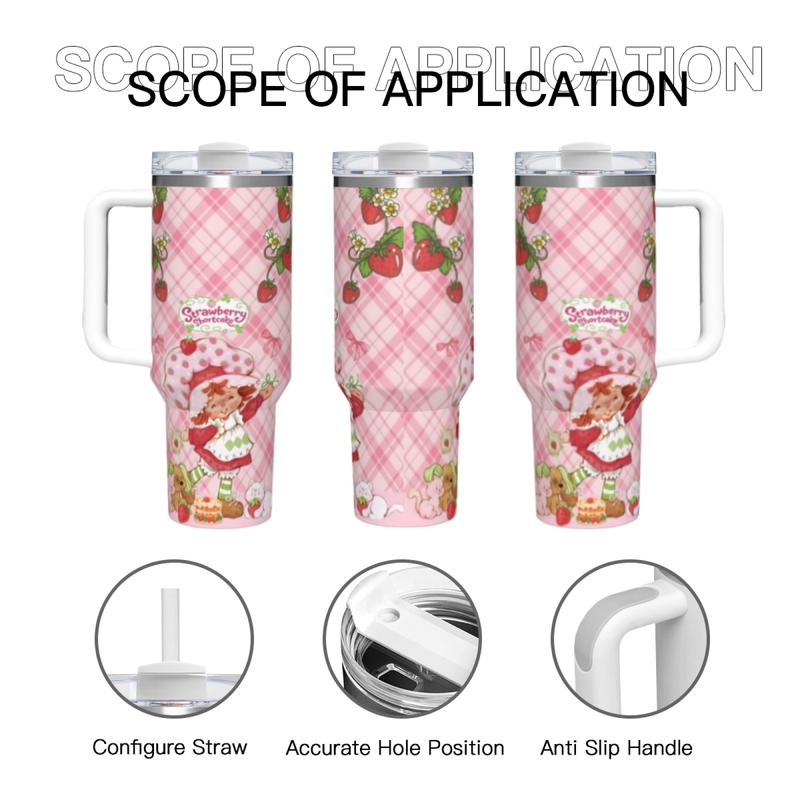 13+ Versatile Styles Strawberry Shortcake 40oz Insulated Stainless Steel Mug with Straw Handle, Leak-Proof Lid Portable Drinkware for Commuting Picnics Office, Ideal for Coffee Smoothies, Perfect Gift for Dessert Lovers