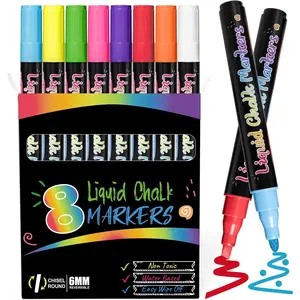 Chalk Markers, Vibrant Color Liquid Chalk Pens, for Chalkboard, Blackboard, Window, Glass, Mirror, Water-Based, , 6mm Reversible Tip, 8 Pack