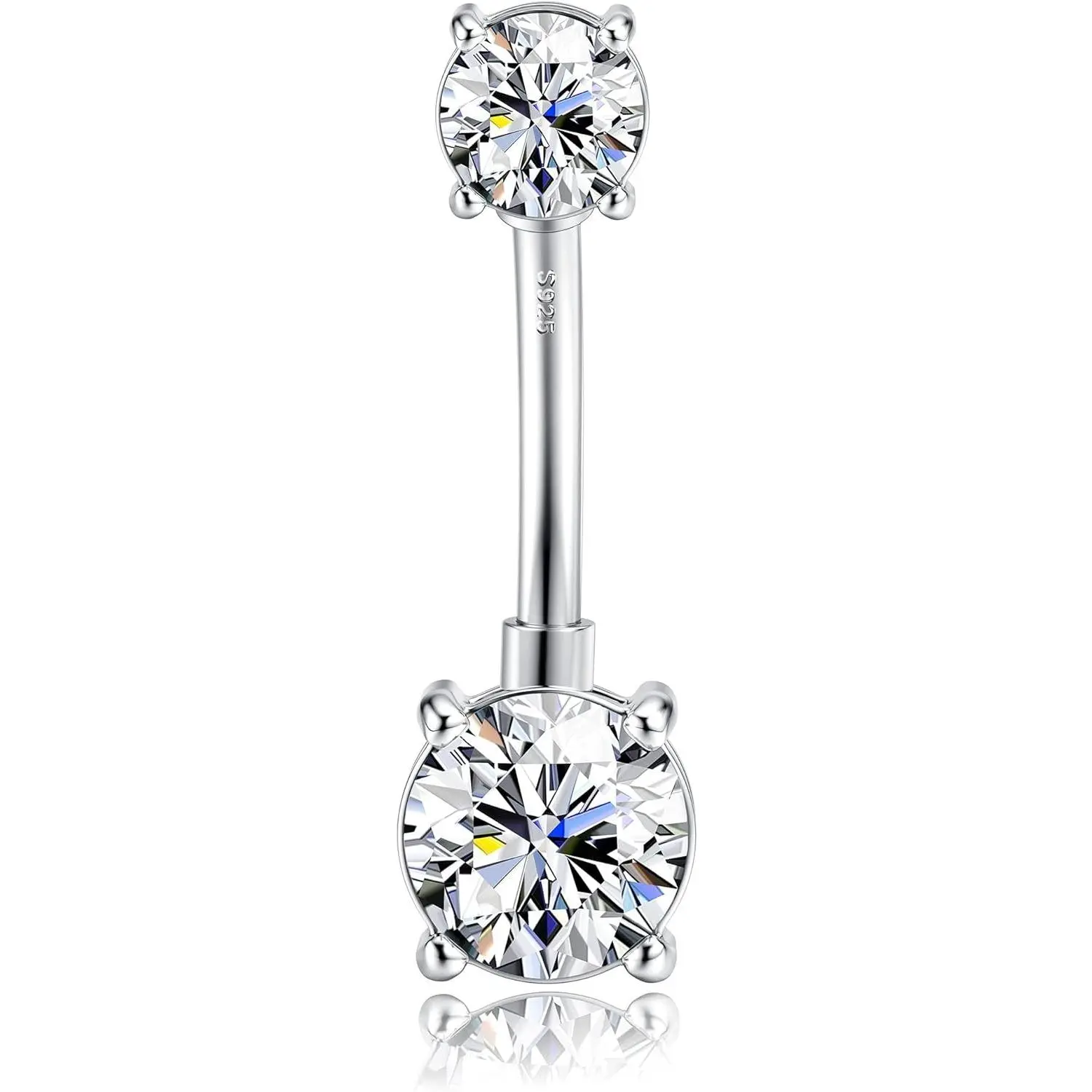 MILACOLATO 925 Sterling Silver 14G Belly Button Ring Opal CZ Navel Piercing Jewelry Long Bar Belly Rings for Women 12mm Daily