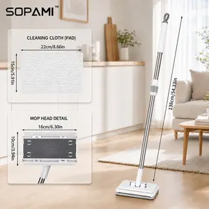 SOPAMI Retractable Disposable Dust Mop, Hands-Free Automatic Clamp, Dry & Wet Dual Use, Replaceable Non-Woven Pads, No Hand Wash, Lazy Household Dust Cleaner for Hardwood Floors, Tile Floors and Baseboards
