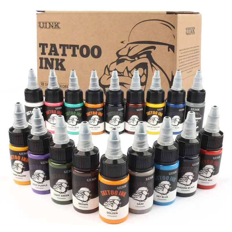 UINK 18pcs Tattoo Ink Kit Body Art Pigment Easy to Color Long Lasting Safe Suitable for Tattoo Artists and DIY Tattoo Art