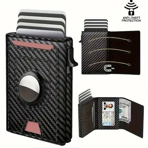 EN's RFID Blocking Slim Magnetic Closure Wallet with Tracker Carbon Fiber Texture Faux Leather Big Capacity ID Window Cash Slots Minimalist Design for Everyday Use Ideal Gifts for Father's Day Birthdays Teachers Day Black