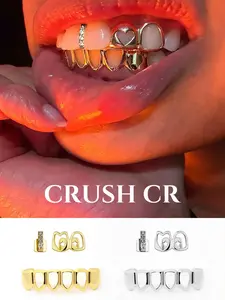 CRUSH CR Minimalist Heart Cutout Teeth Grillz 18K for Woman Female Gold Plated with Dual Color Options Great for Hip Hop Concerts Club Nights Edgy Streetwear Fits Suitable for Trendsetters Looking to Add a Bold yet Feminine Statement Piece to Their Outfit