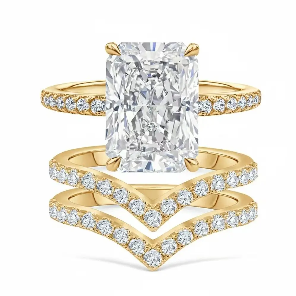 wsyjewelry Ice Flower Cut 10*8 Imitation Diamond Ring, Copper Plated with Real Gold, High Carbon Diamond Pair.