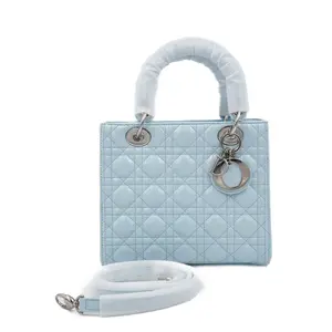 Pre-owned Dior Patent Leather Top Handle Bags Lady Medium Blue JM APT01