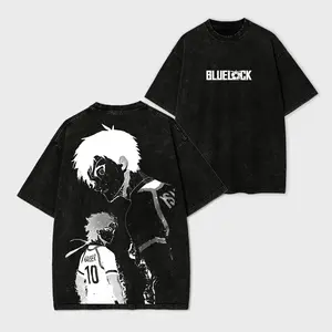 Kaiser x Isagi Blue Lock Anime Double Printed Vintage Washed Tee Unisex Oversize Anime Manga Washed Heavyweight Cotton T-shirt, Gift For Anime Fan, Anime Lover
