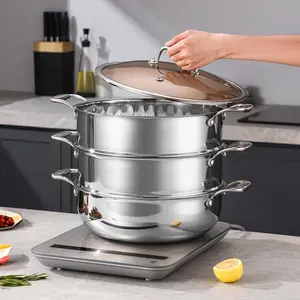 SOGA 3-Tier 30cm Heavy-Duty Stainless Steel Food Steamer – Stackable Vegetable Pot with Glass Lid, Multi-Layer Pan Insert for Healthy Cooking, Steaming Meat, Fish, and Vegetables