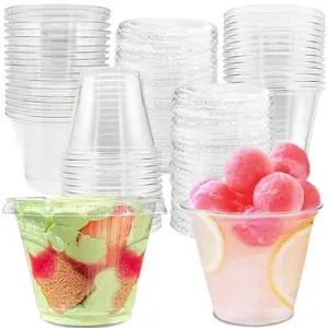 Reusable Plastic Dessert Cups with Flat Lids, 20/50/100 Pack, 9 Oz, Ideal for Cold Drinks, Parties, Coffee, Fruit, Ice Cream, BBQ, Thanksgiving, Christmas