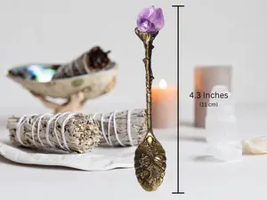 Tiny Witch Spoon - Gemstone Quartz Mixed Crystal Halloween Witch Stirring Spoon Tea Coffee - Vintage Looking Tiny Tea Spoons Cutlery Tableware
