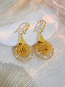 Elegant Rose Hollow Out Earrings for Women, Luxurious Full Diamond Dangle Earrings, French Vintage Bridal Jewelry