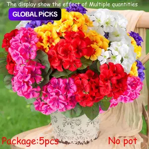 Artificial Geranium Fake Flowers for Outdoors Decoration, Artificial Flower Arrangements, 5 Bundles Silk Geraniums Flower UV Resistant Look Real Faux Plants for Front Door Garden Porch Planter Patio Balcony Yard Indoor Home, Mix #GLOBAL PICKS
