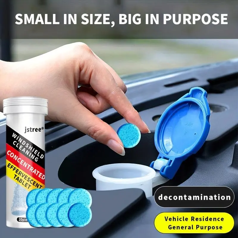 Jstree Car Windshield Cleaning Concentrated Effervescence Tablets - 20 Pack, Effervescent Surface Cleaner for Oil Stain Removal Across All Seasons, Clean Surface