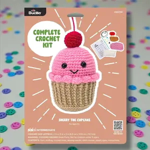 Bucilla Sherry the Cupcake Amigurumi Crochet Kit - Sweet Cheerful Project with High-Quality Yarn & Step-by-Step Pattern for Intermediate Crafters