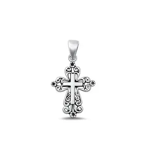 .925 Sterling Silver Victorian Style Filigree Cross Pendant Ornate Scroll