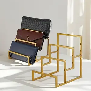 3 Tier Multi Functional Metal Display Rack, Handbag and Wallet Organizer Stand, Boutique Counter Display Shelf, Modern Minimalist Tiered Holder, Suitable for Retail Storage Purse Display and Collectible Decor OrganizationSturdy Lightweight Multi Tier Rack