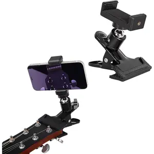 LMS Guitar Phone Mount Black Clamp Install Clip On 360 Rotating Ball  Suitable for 5.5cm to 7.5cm Handset Versatile Functionality Multipurpose Use