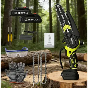 SEEVOLX Lightweight Brushless Mini Chainsaw, 1500mAh Battery Powered Cordless Electric Saw for Pruning, Gardening, Wood Cutting & Camping, Easy Operation for Seniors & Women, Perfect Holiday Present