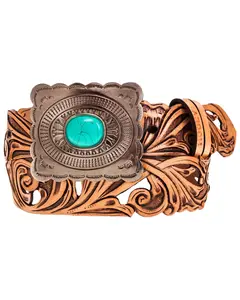 Hooey Women's Cutout Tooled Leather Buckler Belt - Hwblt030