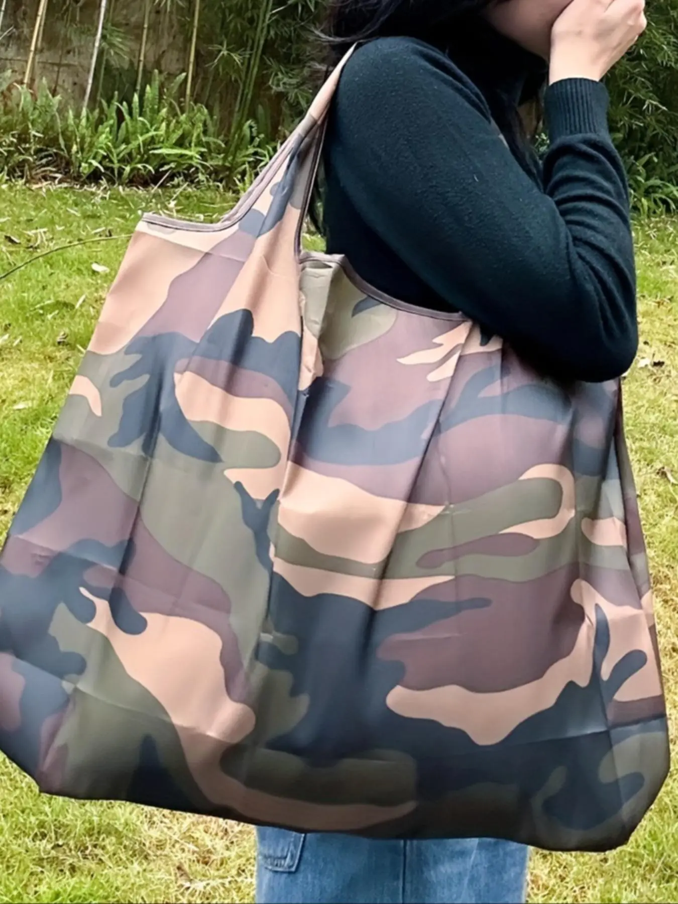 Camo Pattern Travel Storage Bag, Large Capacity Lightweight Waterproof Foldable Casual Shopping Bag, Portable Outdoor Shopping Bag for Women & Men, Reusable Grocery Bag, Reusable Shopping Bags, Foldable Shopping Totes
