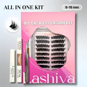 Lashiva TEASE -  Pre-mapped Cat Eye Individual DIY Lash Extension Kit Cluster Lashes with Bond & Tweezers, Waterproof & Long-Lasting, Salon High-Quality Materials