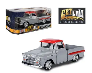 Motormax 1:24 1958 Chevrolet Apache Fleetside Pick Up w/ Red Top Lowrider Grey Diecast Model Toy Car