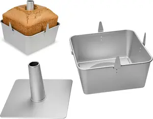 10 Inch Anodized Aluminum Square Tube Cake Pan with Removable Bottom and Cooling Feet, Suitable for Angel Food, Chiffon & Pound Cake, 18 Cup Recipes