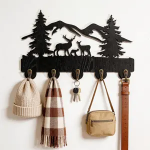 Forest Deer Wooden Multi-Functional Hook, Country Cottage Decorative Wall-Mounted Key Rack, Wildlife Wall Decoration, Entryway Storage Rack