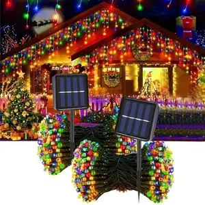 Outdoor Solar LED String Lights with 8 Lighting Modes, Perfect for Garden Patio Balcony Holiday Wedding Birthday Party Decoration, Starburst Lights