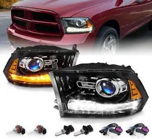 AmeriLite for 2009-2018 Dodge Ram 1500 2500 3500 BOTH Models Switchback LED Polished Black Replacement Projector Headlight Assembly Set - Passenger and Driver Side