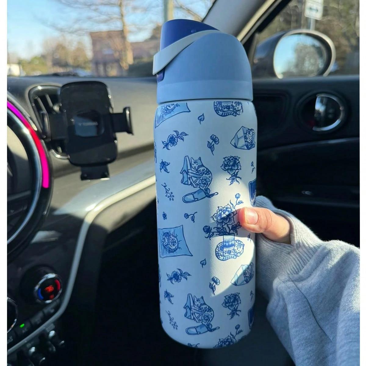 BFCxOwala Blue And White Stainless Steel Cup 32oz 945ml Thermal Insulated Hot Cold Beverages Coffee Travel Tumbler Reusable Water Bottle