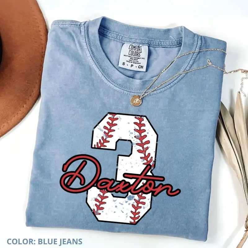 [CUSTOM] Comfort Colors Baseball Number Shirt, Comfort Colors Baseball Tee, Personalized Baseball Player Shirt, Baseball Fan Gift, Sports Mom tee, Game Day, Gift Ideas Gift For Her, Cotton Fabric