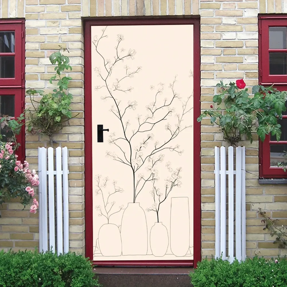 2pcs Modern Minimalist Line Branch Vase Wall Sticker Nordic Style Living Room Entrance Bedroom Decorative Sticker Self Adhesive Removable Home Wall Art Decal Fresh Plant Pattern Wallpaper Decal Home De