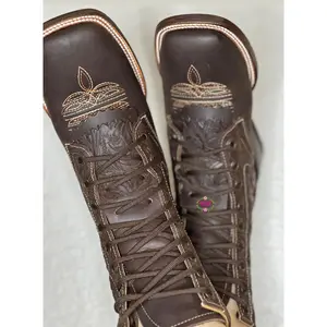 Men Botas Lacer/ WIDE women - Chocolate Leather Tooled Wide Boots