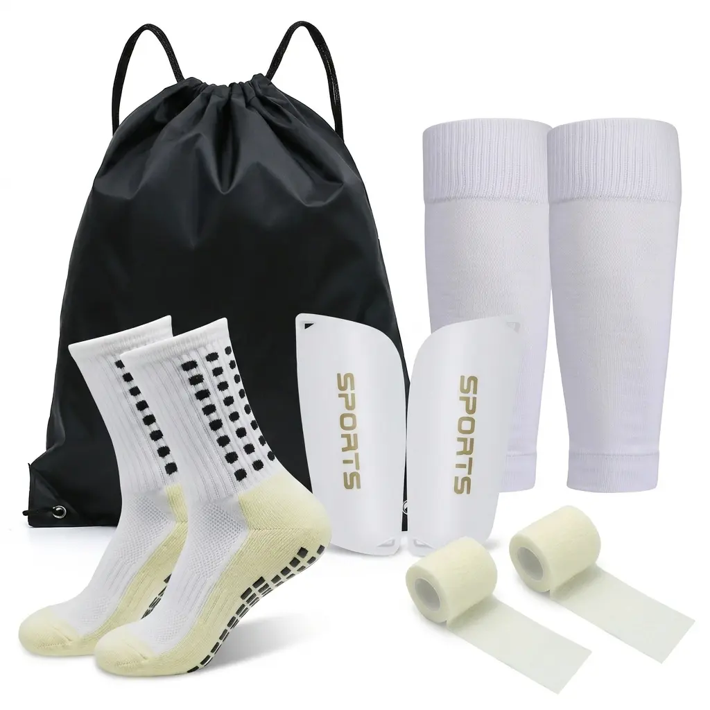 Professional Soccer Gear Set for Players, 5-in-1 Portable Football Training Kit with Shin Guards, Anti-Slip Socks, Compression Sleeves & Carry Bag, Portable Football Equipment