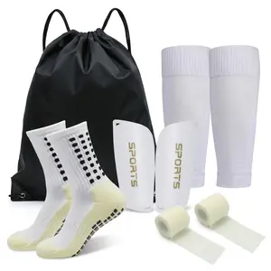 5-in-1 Outdoor Football Training Set, Including Professional Shin Guards, Anti-Slip Grip Socks, Compression Calf Sleeves, Sports Wrap & Carry Bag for Soccer Gear